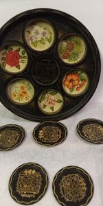 Vintage Colorado Serving Tray Holder   5-Coasters Souvenir Black,Gold,Floral